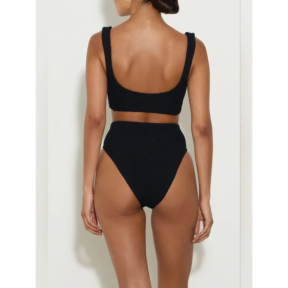 Hunza G Jamie Bikini - Textured Black Two-Piece Swim Set - One Size
